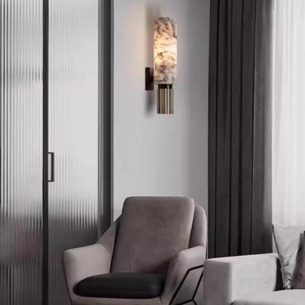 Đèn Tường Trụ Tròn Đá Cẩm Thạch Trắng Vân Đen Tự Nhiên Chiếu Sáng Lối Đi, Phòng Khách