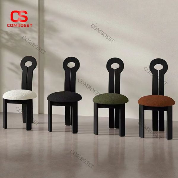 Ghế Ăn Gỗ Cổ Điển Vải Lông Cừu Thiết Kế Hình Tròn Độc Đáo Decor Phòng Khách, Phòng Bếp Màu Sắc