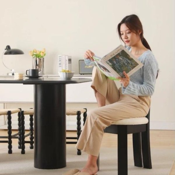 Ghế Ăn Gỗ Cổ Điển Vải Lông Cừu Thiết Kế Hình Tròn Độc Đáo Decor Phòng Khách, Phòng Bếp Màu Sắc