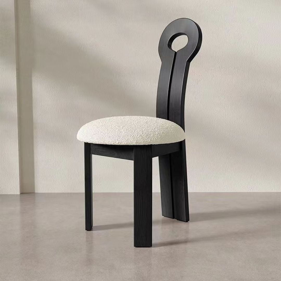 Ghế Ăn Gỗ Cổ Điển Vải Lông Cừu Thiết Kế Hình Tròn Độc Đáo Decor Phòng Khách, Phòng Bếp Màu Sắc