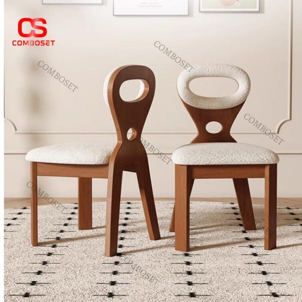 Ghế Ăn Gỗ Nguyên Khối Vải Cừu Mềm Mại Tựa Lưng Thiết Kế Hình Oval Độc Đáo Decor Không Gian Bếp