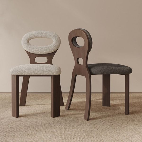 Ghế Ăn Gỗ Nguyên Khối Vải Cừu Mềm Mại Tựa Lưng Thiết Kế Hình Oval Độc Đáo Decor Không Gian Bếp