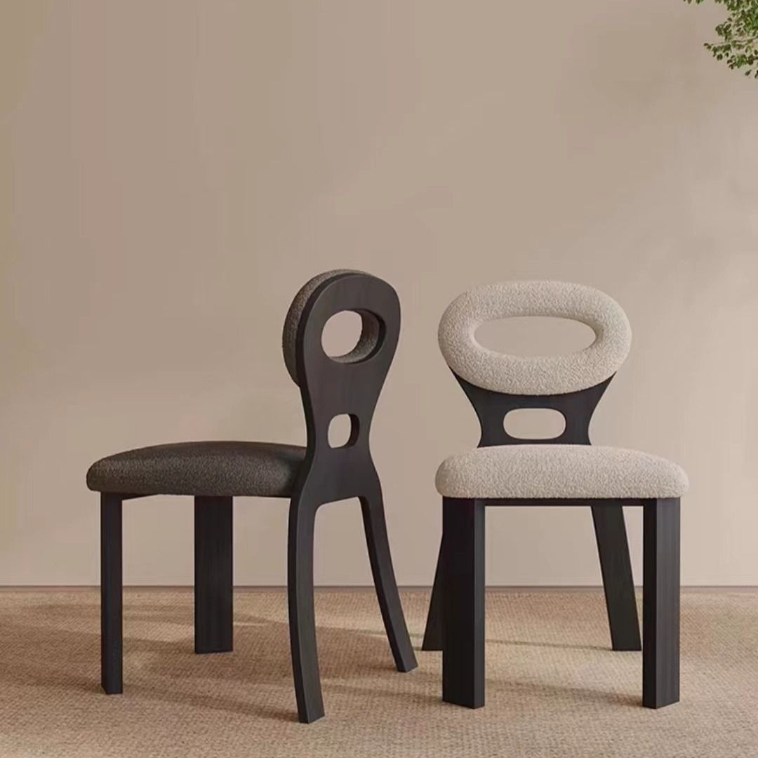 Ghế Ăn Gỗ Nguyên Khối Vải Cừu Mềm Mại Tựa Lưng Thiết Kế Hình Oval Độc Đáo Decor Không Gian Bếp