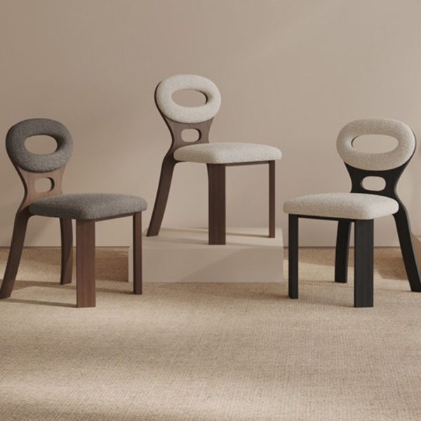 Ghế Ăn Gỗ Nguyên Khối Vải Cừu Mềm Mại Tựa Lưng Thiết Kế Hình Oval Độc Đáo Decor Không Gian Bếp