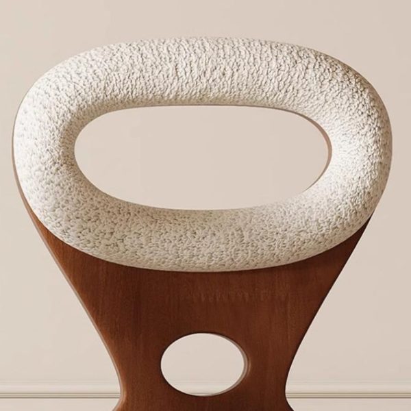 Ghế Ăn Gỗ Nguyên Khối Vải Cừu Mềm Mại Tựa Lưng Thiết Kế Hình Oval Độc Đáo Decor Không Gian Bếp
