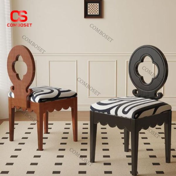 Ghế Ăn Sọc Trắng Đen Hình Cỏ 4 Lá Phong Cách Pháp Dùng Trong Bàn Ăn, Phòng Khách