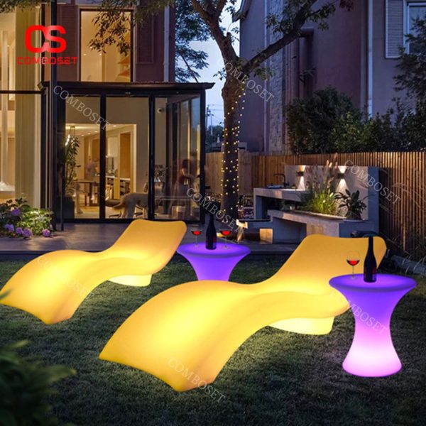 Ghế Dài Đèn LED Phát Sáng Chuyển Động 16 Màu Sắc Decor Hồ Bơi, Resort Khách Sạn Sang Trọng