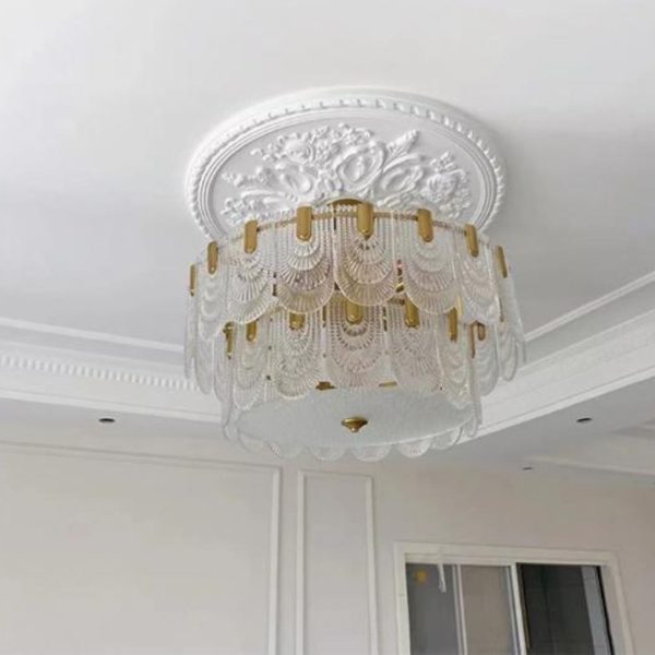 Khung Chân Đèn Ốp Trần Tròn Chạm Khắc Tinh Xảo Phong Cách Sang Trọng Pháp