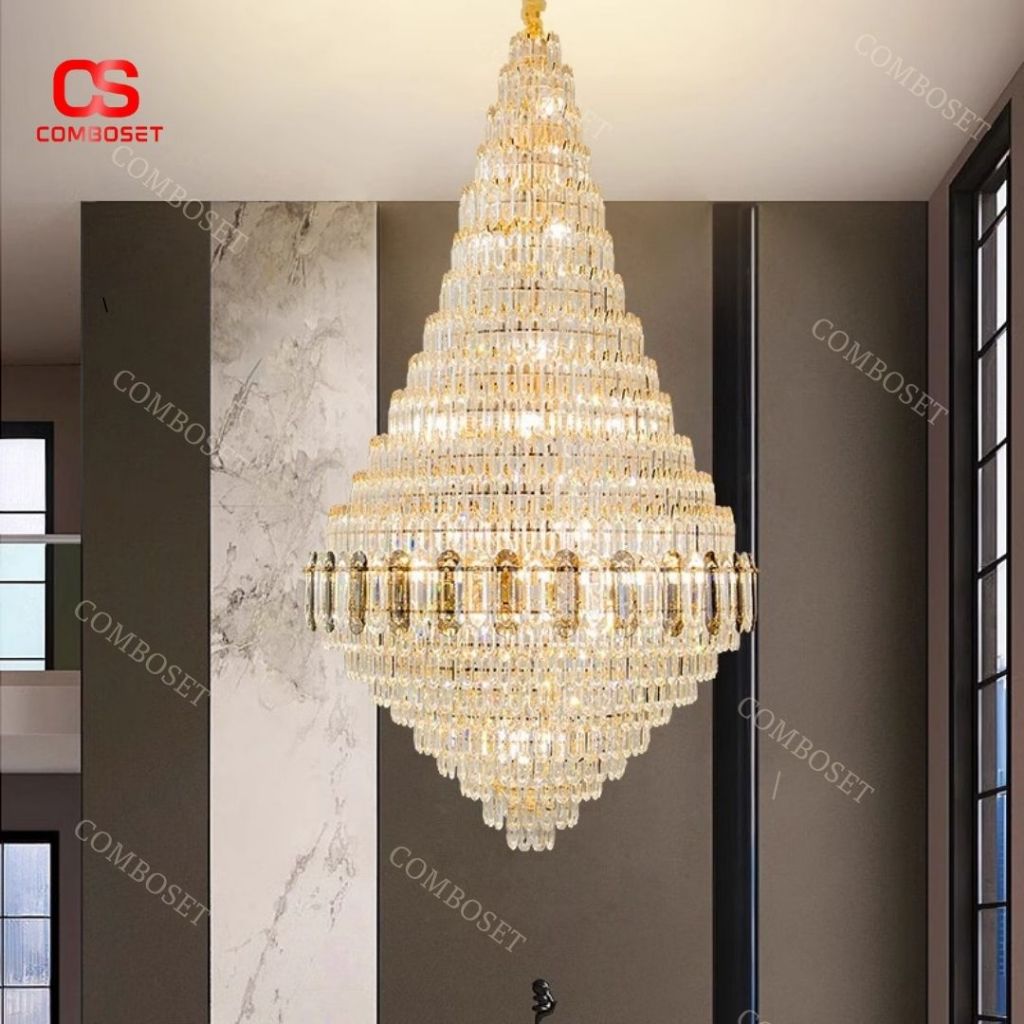 Đèn Chùm Pha Lê Dài Lộng Lẫy, Thiết Kế Hoàn Hảo Cho Trần Cao Biệt Thự Và Sự Kiện Cao Cấp