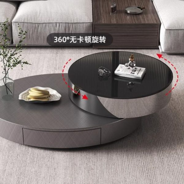 Bàn Cafe Màu Đen Bằng Thép Hình Oval Sang Trọng Kèm Bàn Phụ Xoay 360 Độ Decor Phòng Khách
