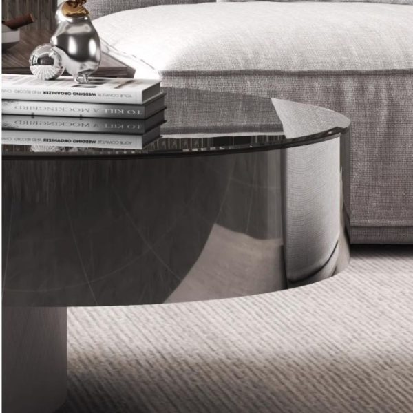 Bàn Cafe Màu Đen Bằng Thép Hình Oval Sang Trọng Kèm Bàn Phụ Xoay 360 Độ Decor Phòng Khách