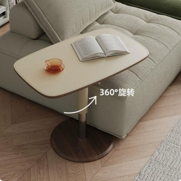 Bàn Cafe Nhỏ Xoay 360 Độ, Có Điều Chỉnh Chiều Cao, Bề mặt Da Trắng Kem Thanh Nhã Phòng Khách