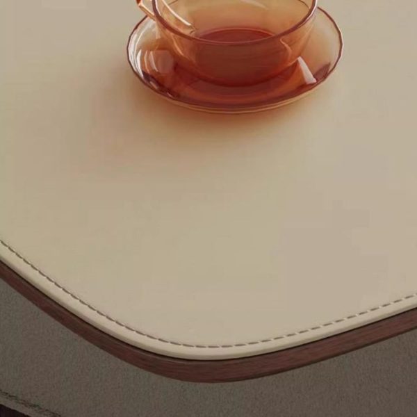 Bàn Cafe Nhỏ Xoay 360 Độ, Có Điều Chỉnh Chiều Cao, Bề mặt Da Trắng Kem Thanh Nhã Phòng Khách