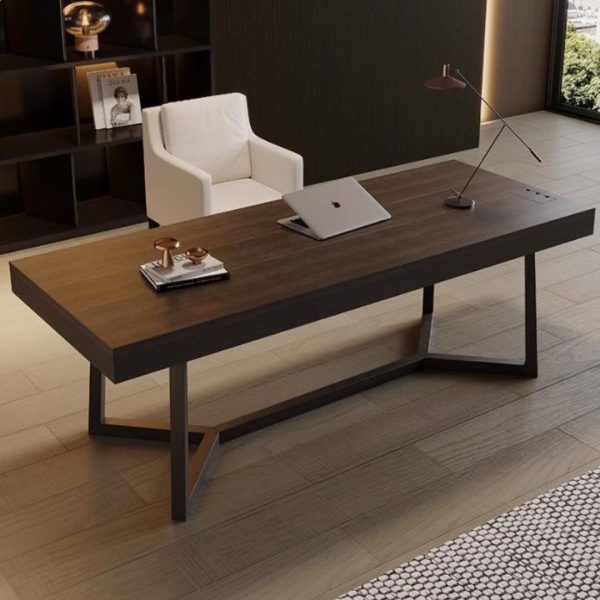 Bàn Gỗ Chữ Nhật Nguyên Khối Trang Trí Văn Phòng Làm Việc, Tích Hợp Cổng Sạc, Ngăn Kéo Tiện Lợi