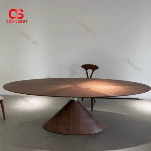 Bàn Gỗ Tròn Size Lớn 180cm Màu Óc Chó Thiết Kế Phong Cách Ý Tối Giản Sang Trọng Phòng Khách, Văn Phòng