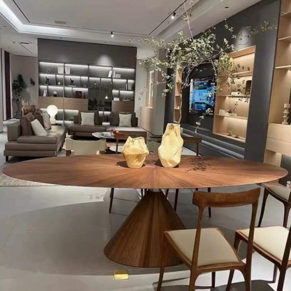 Bàn Gỗ Tròn Size Lớn 180cm Màu Óc Chó Thiết Kế Phong Cách Ý Tối Giản Sang Trọng Phòng Khách, Văn Phòng