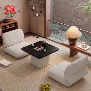 Bộ Bàn Ghế Vải Lông Cừu Trắng Phòng Cách Nhật Bản Tối Giản Decor Resort, Phòng Trà Thư Giãn
