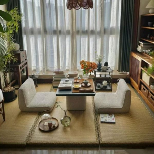 Bộ Bàn Ghế Vải Lông Cừu Trắng Phòng Cách Nhật Bản Tối Giản Decor Resort, Phòng Trà Thư Giãn