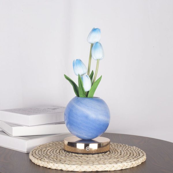 Đèn Bàn Bình Hoa Tulip Rực Rỡ 3 Chế Độ Sáng, Sạc USB Trang Trí Phòng Khách, Phòng Ngủ Thơ Mộng
