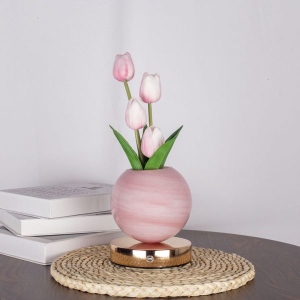 Đèn Bàn Bình Hoa Tulip Rực Rỡ 3 Chế Độ Sáng, Sạc USB Trang Trí Phòng Khách, Phòng Ngủ Thơ Mộng