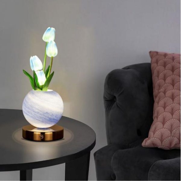 Đèn Bàn Bình Hoa Tulip Rực Rỡ 3 Chế Độ Sáng, Sạc USB Trang Trí Phòng Khách, Phòng Ngủ Thơ Mộng