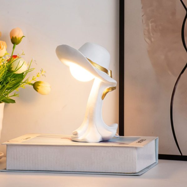 Đèn Bàn Đội Nón Thắt Nơ Nghệ Thuật Nhỏ Xinh Có 3 Chế Độ Sáng Trang Trí Bàn Làm Việc, Phòng Ngủ