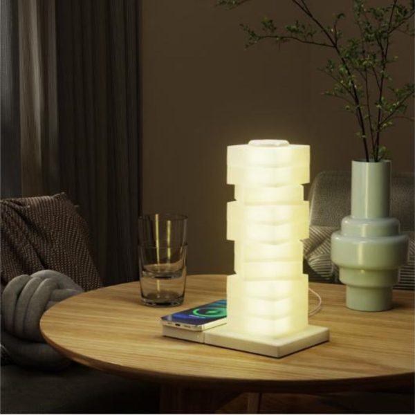 Đèn Bàn Hình Học Lắp Ráp Xoay 360 Độ, Chuyển Màu Đa Dạng, Sạc Không Dây Làm Đèn Ngủ Độc Đáo
