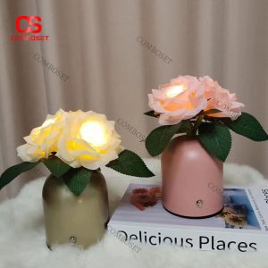 Đèn Bàn Mô Phỏng Lọ Hoa Hồng Nhân Tạo, Công Tắc Cảm Ứng, Sạc USB Phòng Ngủ, Làm Quà Tặng