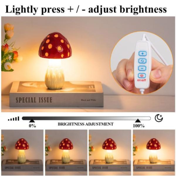 Đèn Bàn Nấm Đỏ Tích Hợp Dây Sạc USB Nhỏ Xinh Decor Bàn Học, Phòng Ngủ Dễ Thương