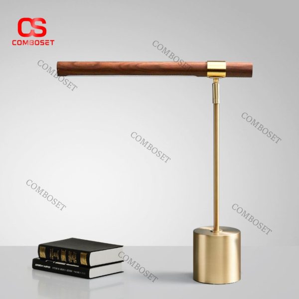 Đèn Bàn Ống Gỗ Màu Óc Chó Có Thể Điều Chỉnh 90 Độ, Trang Trí Bàn Học, Phòng Ngủ