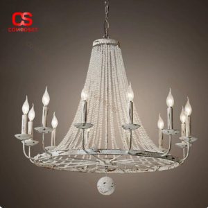 Đèn Chùm Chuỗi Hạt Pha Lê Màu Trắng Phong Cách Cổ Điển Kiểu Châu Âu Decor Biệt Thự