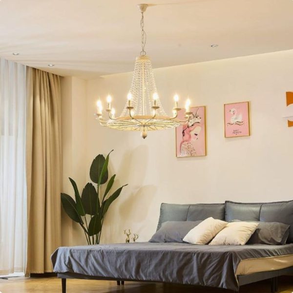 Đèn Chùm Chuỗi Hạt Pha Lê Màu Trắng Phong Cách Cổ Điển Kiểu Châu Âu Decor Biệt Thự