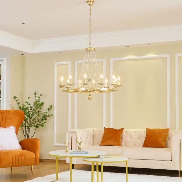 Đèn Chùm Chuỗi Hạt Pha Lê Màu Trắng Phong Cách Cổ Điển Kiểu Châu Âu Decor Biệt Thự