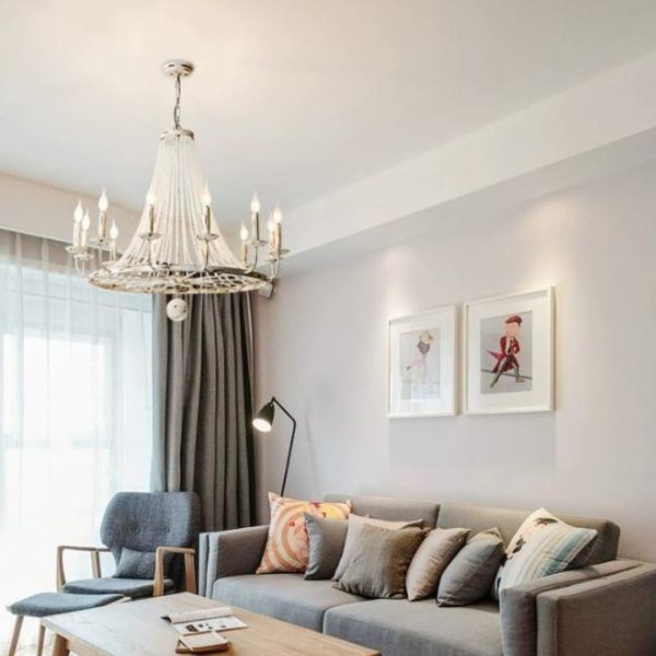 Đèn Chùm Chuỗi Hạt Pha Lê Màu Trắng Phong Cách Cổ Điển Kiểu Châu Âu Decor Biệt Thự