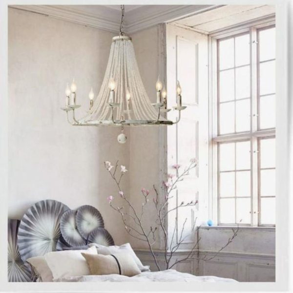 Đèn Chùm Chuỗi Hạt Pha Lê Màu Trắng Phong Cách Cổ Điển Kiểu Châu Âu Decor Biệt Thự