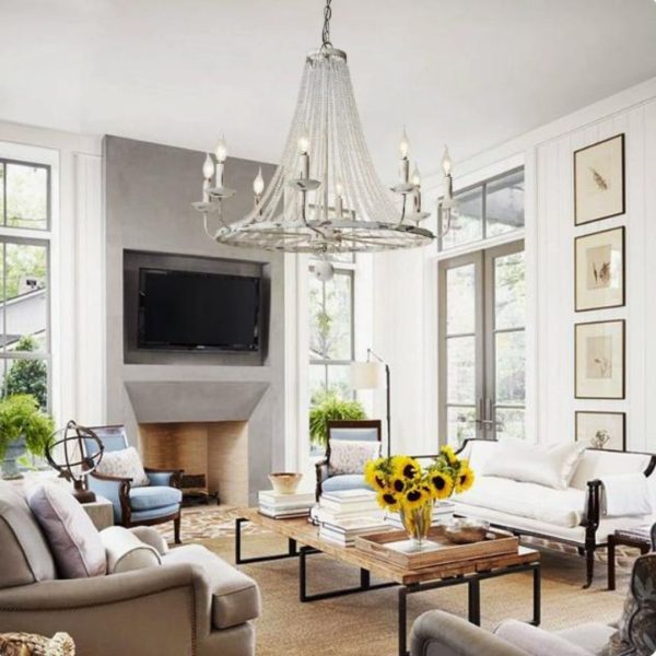 Đèn Chùm Chuỗi Hạt Pha Lê Màu Trắng Phong Cách Cổ Điển Kiểu Châu Âu Decor Biệt Thự