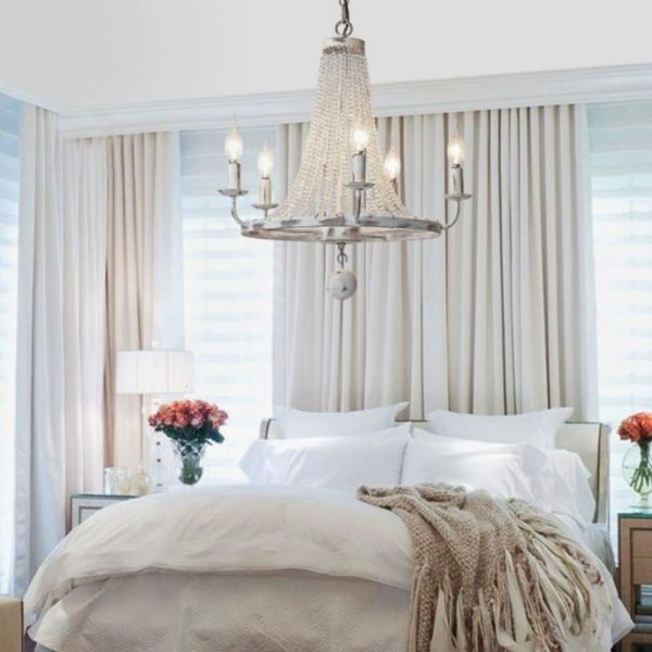 Đèn Chùm Chuỗi Hạt Pha Lê Màu Trắng Phong Cách Cổ Điển Kiểu Châu Âu Decor Biệt Thự
