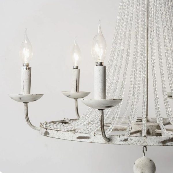 Đèn Chùm Chuỗi Hạt Pha Lê Màu Trắng Phong Cách Cổ Điển Kiểu Châu Âu Decor Biệt Thự