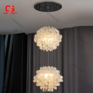 Đèn Chùm Chuông Gió Khối Tròn Mô Phỏng Vỏ Sò Trang Trí Phòng Khách, Gác Xếp