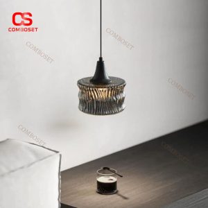 Đèn Chùm Đầu Giường Phòng Ngủ Bằng Thuỷ Tinh Màu Đen Tối Giản Phong Cách Hiện Đại
