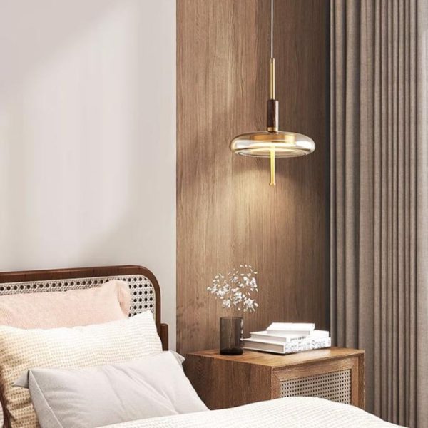 Đèn Chùm Đồng 3 Đầu Thuỷ Tinh Chuôi Gỗ Phong Cách Cá Tính Trang Trí Phòng Khách Hiện Đại