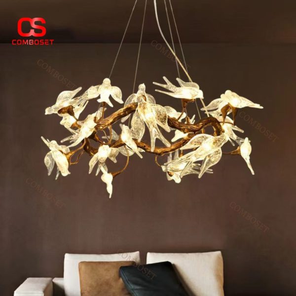 Đèn Chùm Đồng Chim Én Tráng Men Trang Trí Phòng Khách Căn Hộ Nghệ Thuật