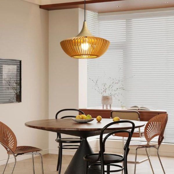 Đèn Chùm Gỗ Wabi Sabi 3 Chế Độ Sáng Phong Cách Nhật Bản Decor Phòng Trà, Phòng Ăn Gia Đình