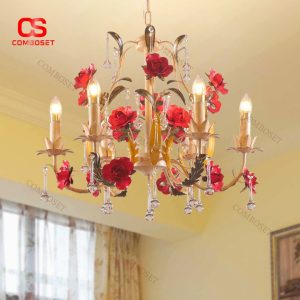 Đèn Chùm Hoa Hồng Đỏ Leo Thiết Kế Sáng Tạo Phong Cách Tân Cổ Điển Châu Âu