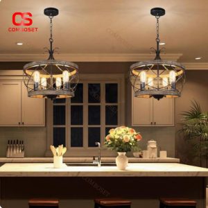 Đèn Chùm Khung Sắt Cá Tính Cổ Điển Phong Cách Công Nghiệp Decor Khu Vực Bếp, Phòng Khách