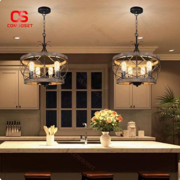 Đèn Chùm Khung Sắt Cá Tính Cổ Điển Phong Cách Công Nghiệp Decor Khu Vực Bếp, Phòng Khách