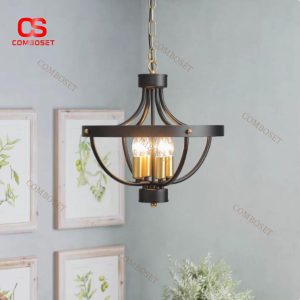 Đèn Chùm Khung Sắt Tròn Cổ Điển Phong Cách Công Nghiệp Màu Đen Cá Tính Trang Trí Studio