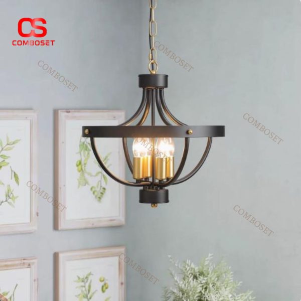 Đèn Chùm Khung Sắt Tròn Cổ Điển Phong Cách Công Nghiệp Màu Đen Cá Tính Trang Trí Studio