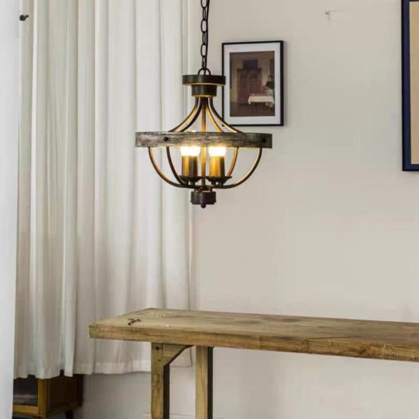Đèn Chùm Khung Sắt Tròn Cổ Điển Phong Cách Công Nghiệp Màu Đen Cá Tính Trang Trí Studio