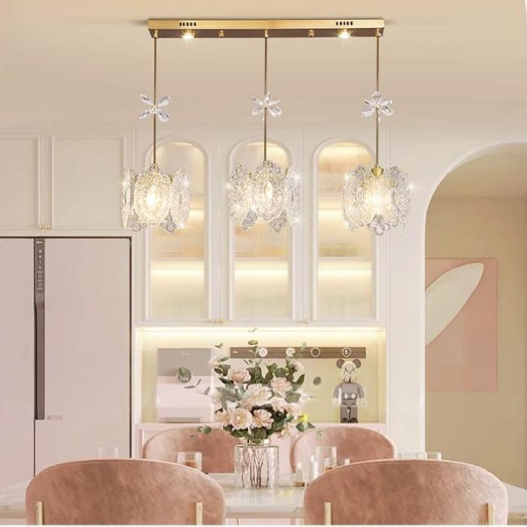 Đèn Chùm Pha Lê Bông Hoa Nhỏ Kiểu Pháp Trang Trí Bếp, Bàn Ăn Lung Linh 3 Chế Độ Sáng